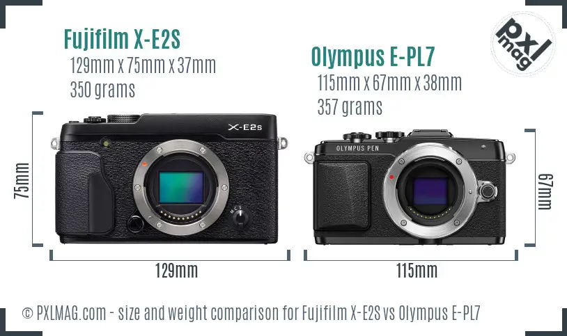 Fujifilm X-E2S vs Olympus E-PL7 size comparison