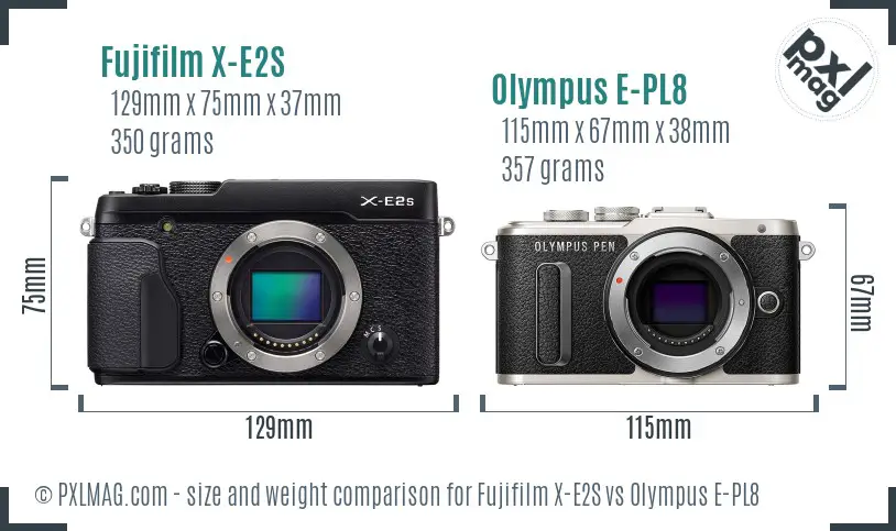 Fujifilm X-E2S vs Olympus E-PL8 size comparison