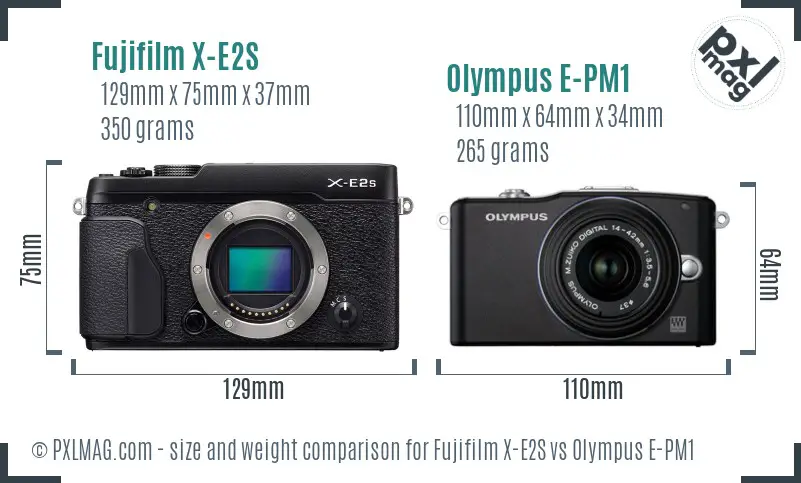 Fujifilm X-E2S vs Olympus E-PM1 size comparison