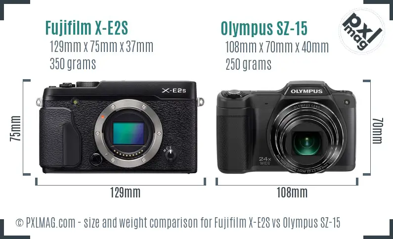 Fujifilm X-E2S vs Olympus SZ-15 size comparison