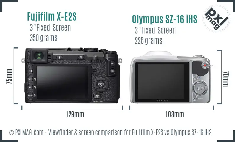 Fujifilm X-E2S vs Olympus SZ-16 iHS Screen and Viewfinder comparison