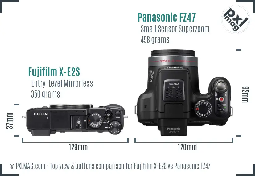 Fujifilm X-E2S vs Panasonic FZ47 top view buttons comparison