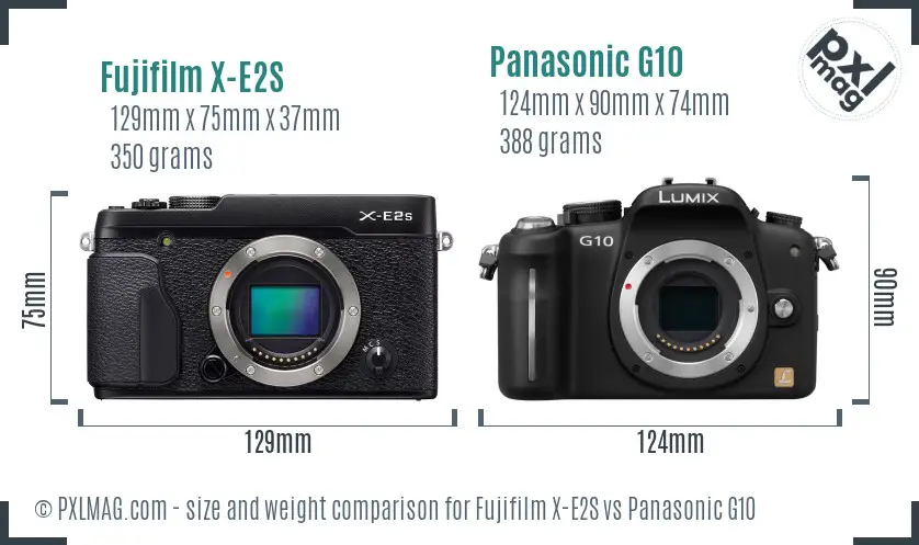 Fujifilm X-E2S vs Panasonic G10 size comparison