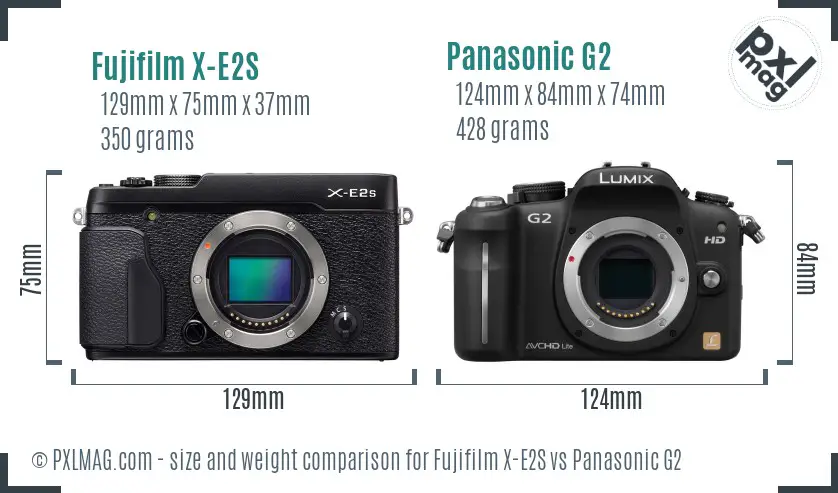 Fujifilm X-E2S vs Panasonic G2 size comparison