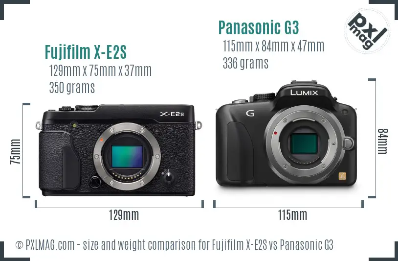 Fujifilm X-E2S vs Panasonic G3 size comparison