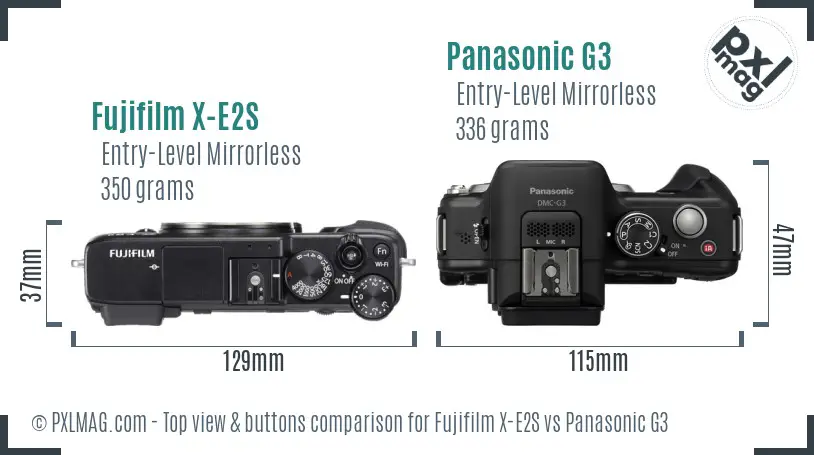 Fujifilm X-E2S vs Panasonic G3 top view buttons comparison