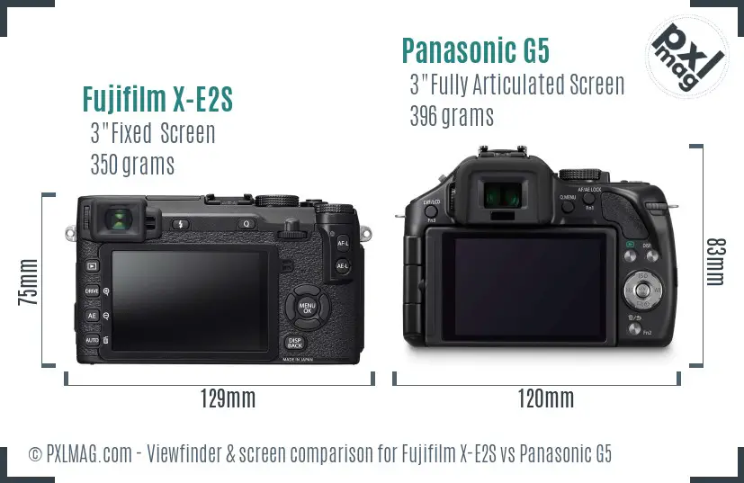 Fujifilm X-E2S vs Panasonic G5 Screen and Viewfinder comparison