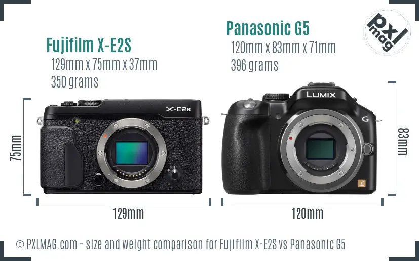 Fujifilm X-E2S vs Panasonic G5 size comparison