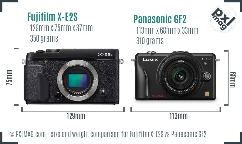 Fujifilm X-E2S vs Panasonic GF2 size comparison