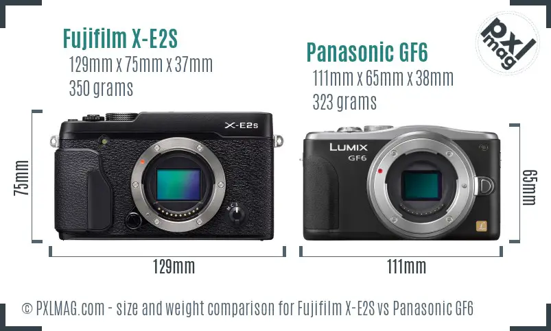 Fujifilm X-E2S vs Panasonic GF6 size comparison