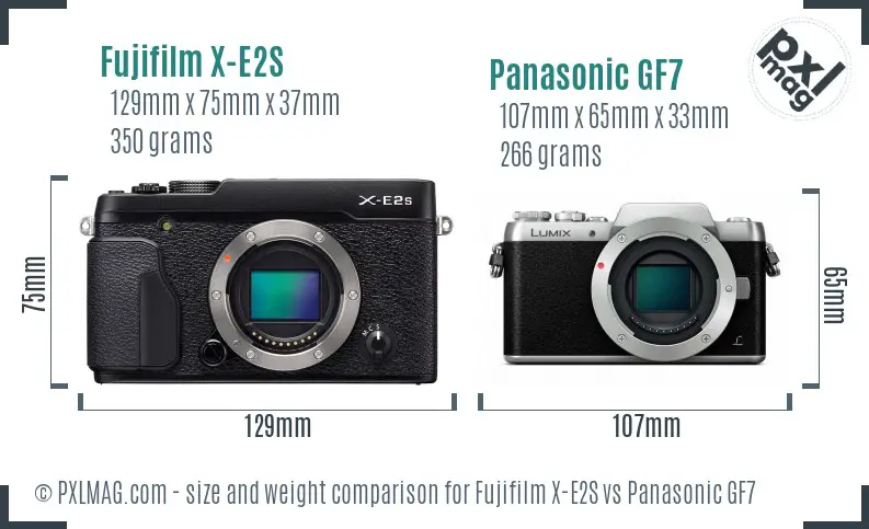 Fujifilm X-E2S vs Panasonic GF7 size comparison