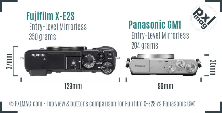 Fujifilm X-E2S vs Panasonic GM1 top view buttons comparison