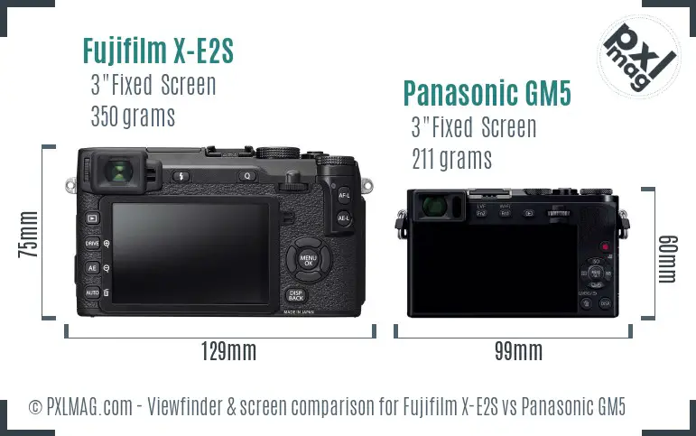 Fujifilm X-E2S vs Panasonic GM5 Screen and Viewfinder comparison