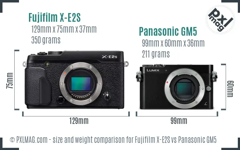 Fujifilm X-E2S vs Panasonic GM5 size comparison