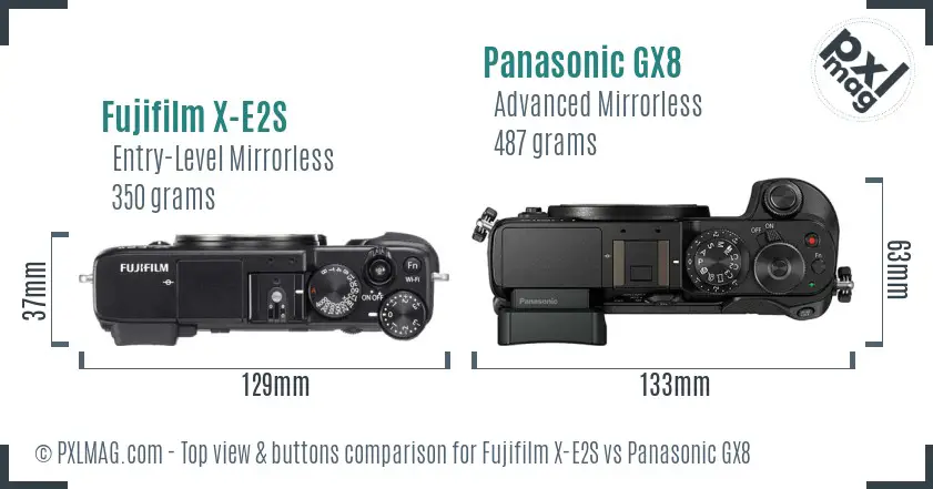 Fujifilm X-E2S vs Panasonic GX8 top view buttons comparison