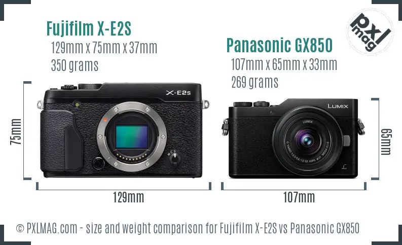 Fujifilm X-E2S vs Panasonic GX850 size comparison