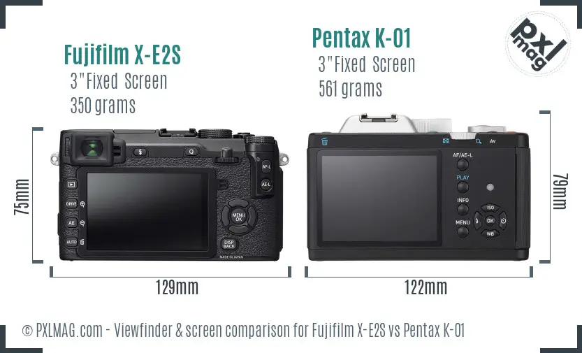 Fujifilm X-E2S vs Pentax K-01 Screen and Viewfinder comparison