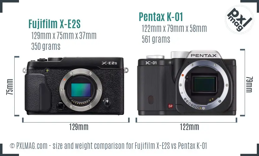Fujifilm X-E2S vs Pentax K-01 size comparison
