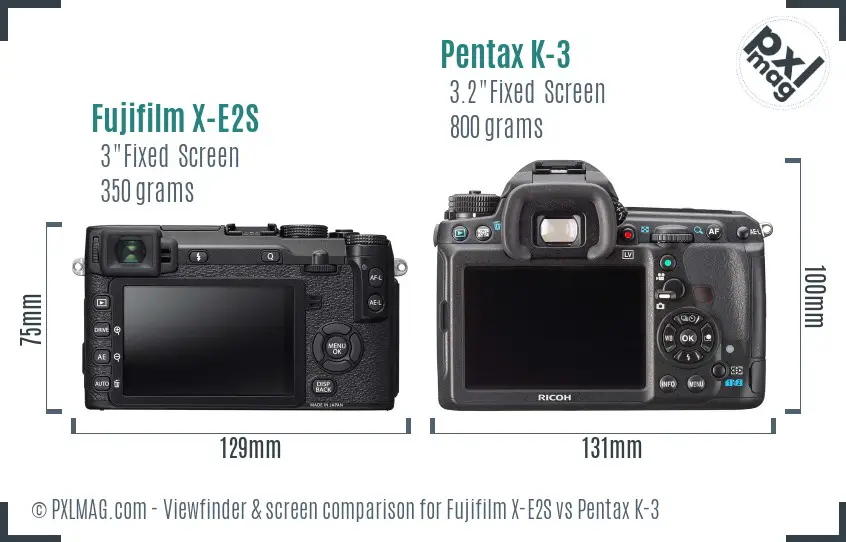 Fujifilm X-E2S vs Pentax K-3 Screen and Viewfinder comparison