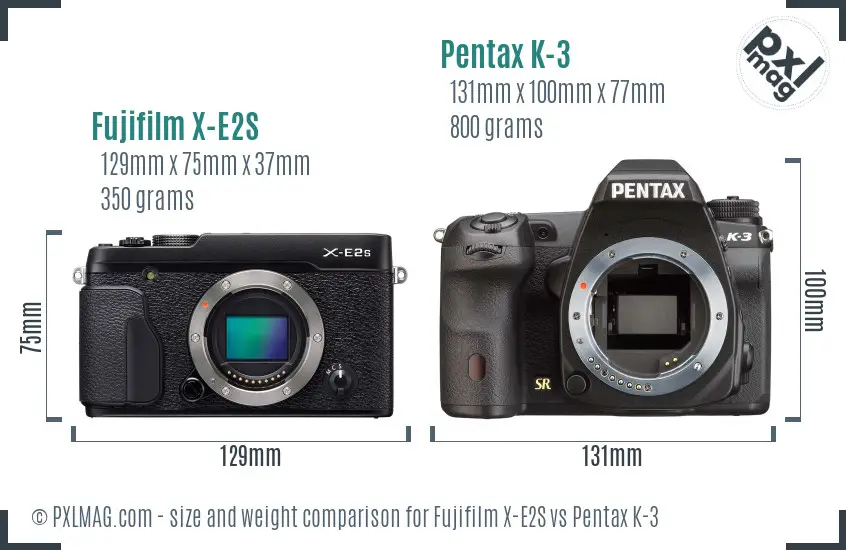 Fujifilm X-E2S vs Pentax K-3 size comparison