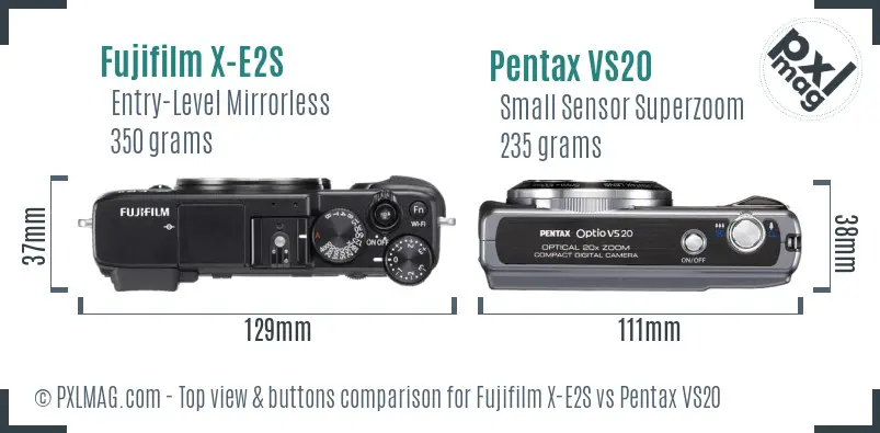 Fujifilm X-E2S vs Pentax VS20 top view buttons comparison