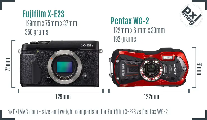 Fujifilm X-E2S vs Pentax WG-2 size comparison