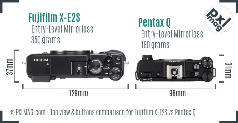 Fujifilm X-E2S vs Pentax Q top view buttons comparison