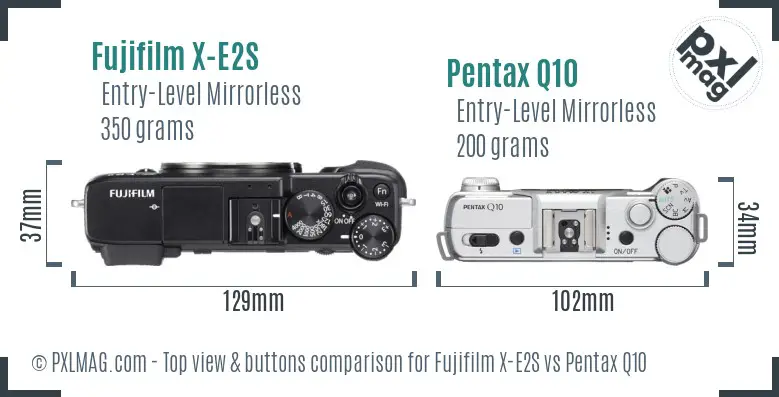 Fujifilm X-E2S vs Pentax Q10 top view buttons comparison