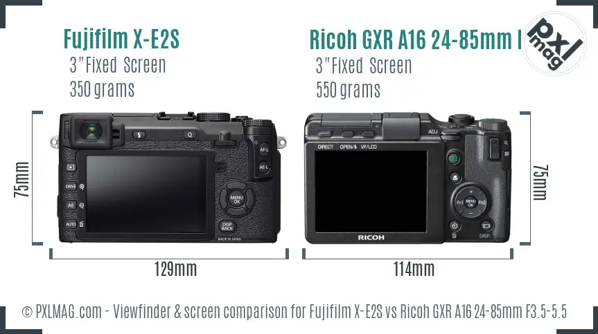 Fujifilm X-E2S vs Ricoh GXR A16 24-85mm F3.5-5.5 Screen and Viewfinder comparison