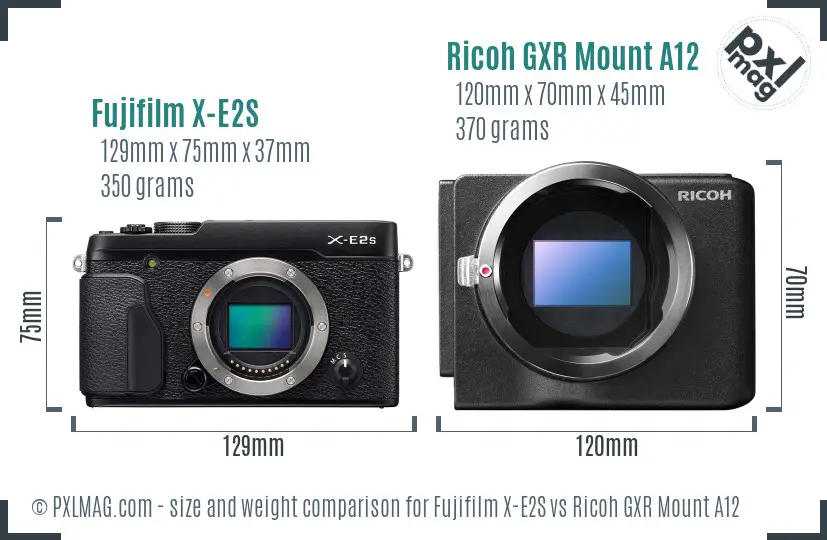 Fujifilm X-E2S vs Ricoh GXR Mount A12 size comparison