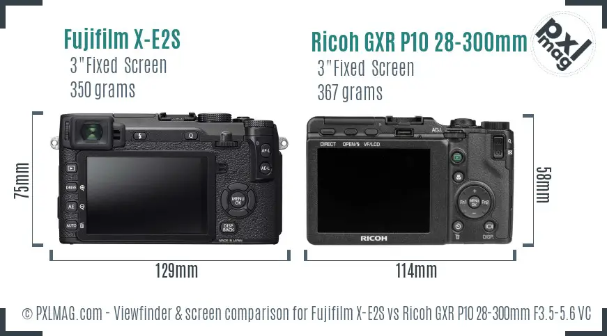 Fujifilm X-E2S vs Ricoh GXR P10 28-300mm F3.5-5.6 VC Screen and Viewfinder comparison