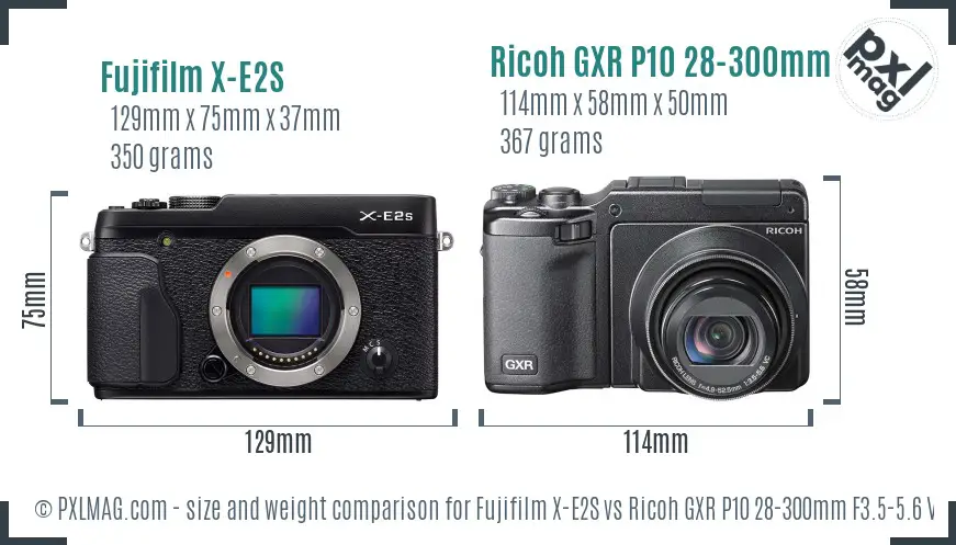 Fujifilm X-E2S vs Ricoh GXR P10 28-300mm F3.5-5.6 VC size comparison