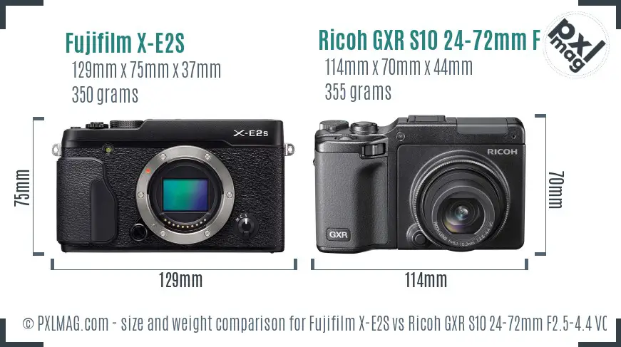 Fujifilm X-E2S vs Ricoh GXR S10 24-72mm F2.5-4.4 VC size comparison