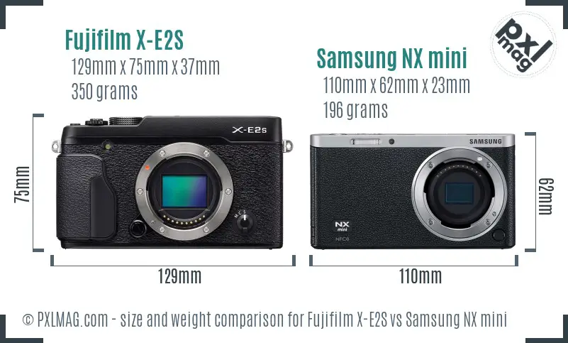 Fujifilm X-E2S vs Samsung NX mini size comparison