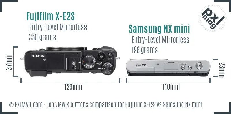 Fujifilm X-E2S vs Samsung NX mini top view buttons comparison