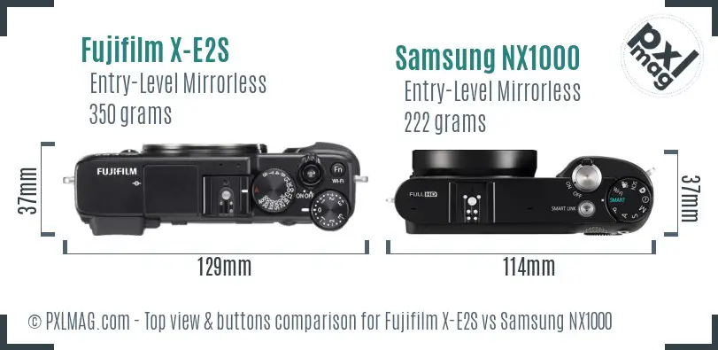 Fujifilm X-E2S vs Samsung NX1000 top view buttons comparison