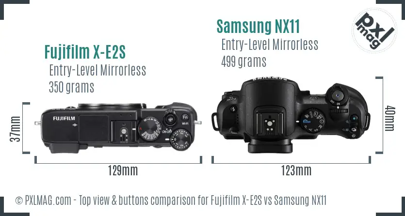 Fujifilm X-E2S vs Samsung NX11 top view buttons comparison