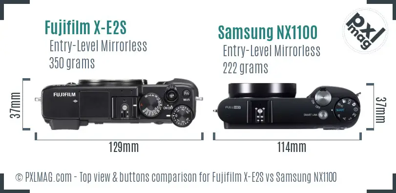 Fujifilm X-E2S vs Samsung NX1100 top view buttons comparison