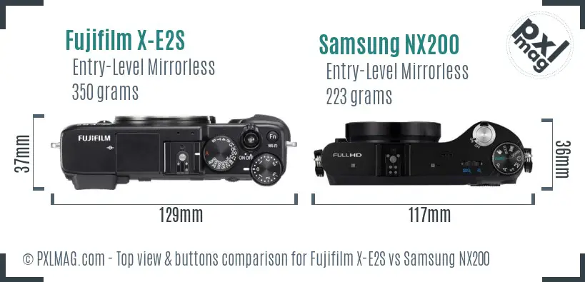 Fujifilm X-E2S vs Samsung NX200 top view buttons comparison