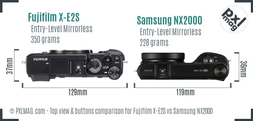 Fujifilm X-E2S vs Samsung NX2000 top view buttons comparison