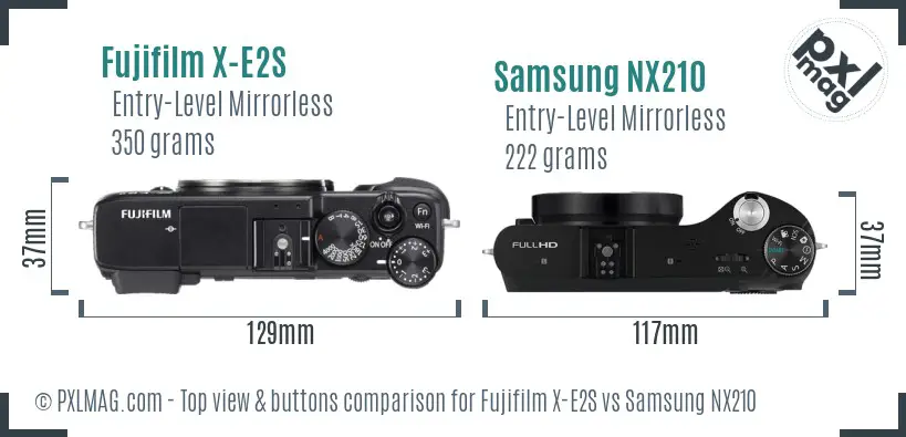 Fujifilm X-E2S vs Samsung NX210 top view buttons comparison
