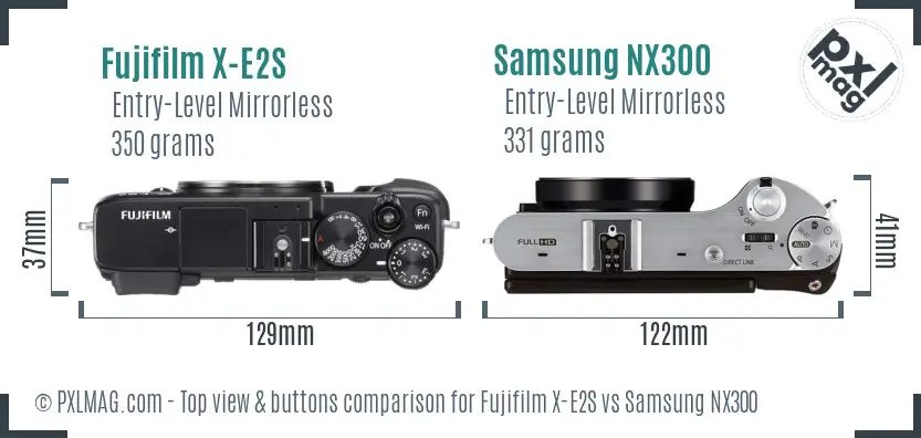 Fujifilm X-E2S vs Samsung NX300 top view buttons comparison