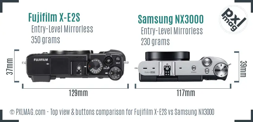 Fujifilm X-E2S vs Samsung NX3000 top view buttons comparison