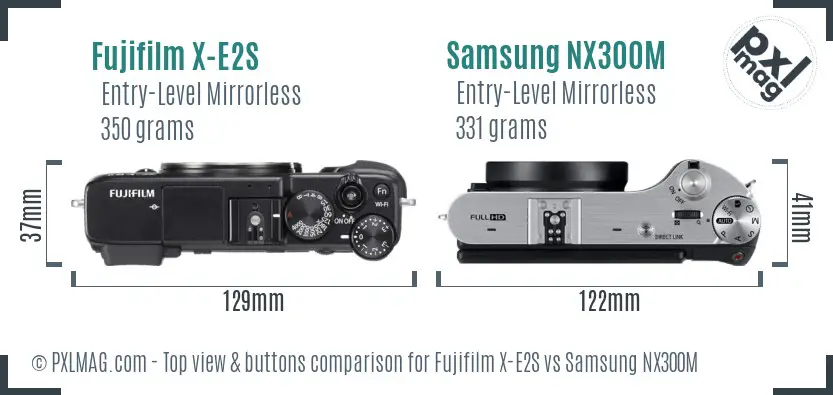 Fujifilm X-E2S vs Samsung NX300M top view buttons comparison
