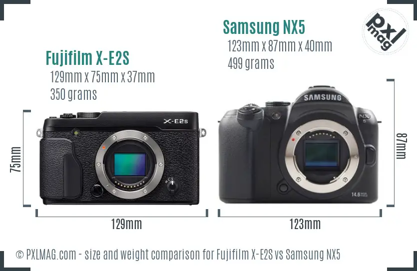 Fujifilm X-E2S vs Samsung NX5 size comparison