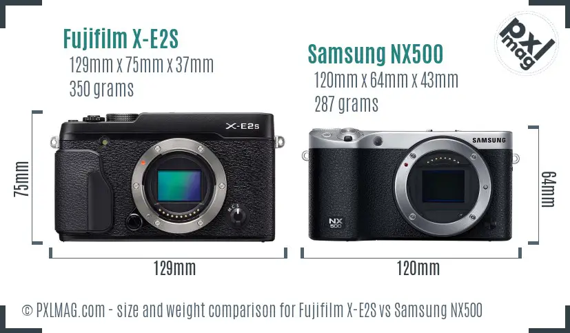 Fujifilm X-E2S vs Samsung NX500 size comparison