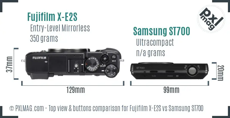 Fujifilm X-E2S vs Samsung ST700 top view buttons comparison