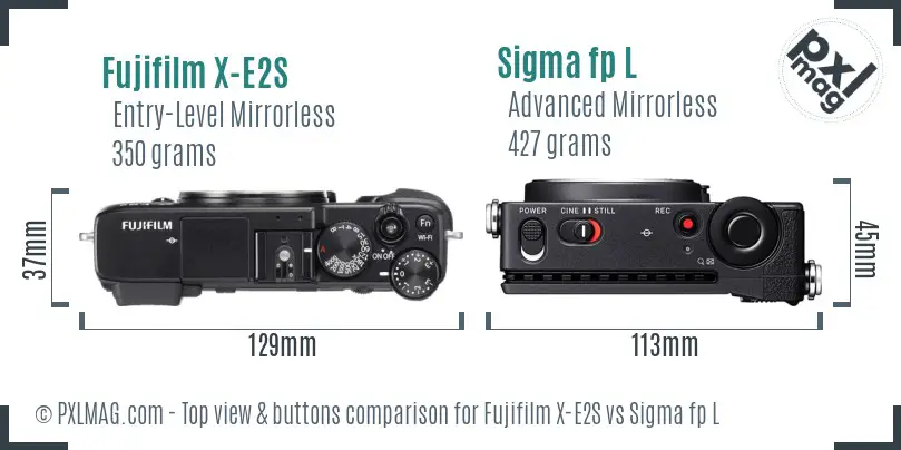 Fujifilm X-E2S vs Sigma fp L top view buttons comparison Fujifilm X-E2S vs Sigma fp L top view buttons comparison
