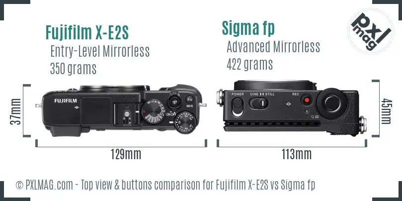 Fujifilm X-E2S vs Sigma fp top view buttons comparison