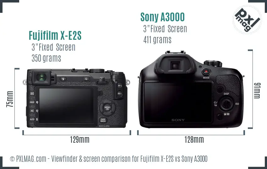 Fujifilm X-E2S vs Sony A3000 Screen and Viewfinder comparison